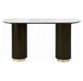 Clayten White and Espresso Oval Marble Top Sofa Table