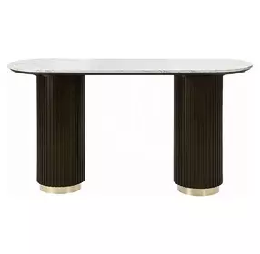 Clayten White and Espresso Oval Marble Top Sofa Table