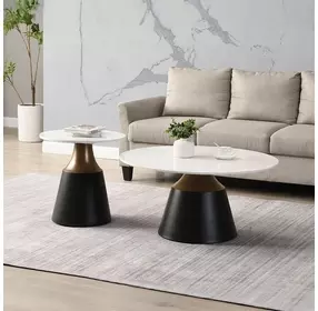 Jaramillo White and Black Marble Top Occassional Table Set