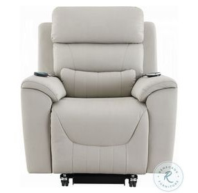 Marsha Light Gray Silicone Synthetic Leather Power Recliner with Lift and Massage