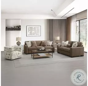 Darya Brown Suede Fabric Living Room Set with 4 Pillows