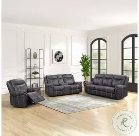 Zubaida Dark Gray Polish Microfiber Power Reclining Living Room Set with Drop Down Table and USB Charging