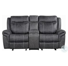 Zubaida Dark Gray Polish Microfiber 75" Power Reclining Loveseat with USB Charging
