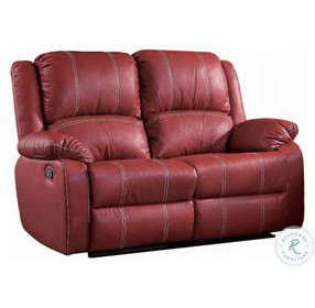 Zuriel Red Synthetic Leather 56" Reclining Loveseat