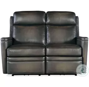 Hamilton Grey Leather Power Reclining 56" Loveseat with Power Headrest