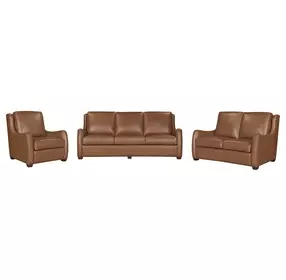 Channing Renaissance Cinnamon Leather Living Room Set with Nailhead Trim