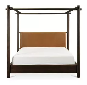 Devin Brown Leather Queen Upholstered Canopy Bed