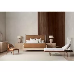 Rhythm Sun Drenched Oak and Lucent Bronze Upholstered Platform Bedroom Set