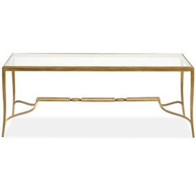 Serenelle Burnished Brass Rectangular Glass Top Cocktail Table