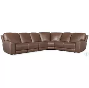 Torres Medium Brown Leather 6 Piece RAF Power Reclining Sectional
