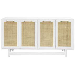 Macon Matte White and Gold Lacquer 4 Door Cabinet