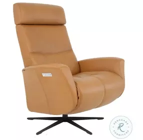 Magnus Cigar Leather Small Power Recliner with Adjustable Headrest