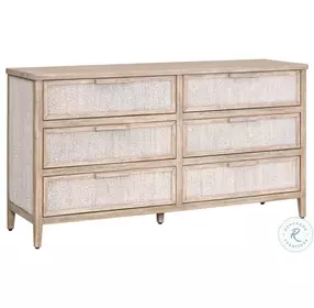 Malay Natural Gray Mahogany And White Wash Abaca Rope 6 Drawer Double Dresser