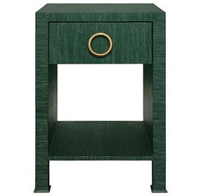 Malcolm Dyed Green Grasscloth Rectangular 1 Drawer Side Table