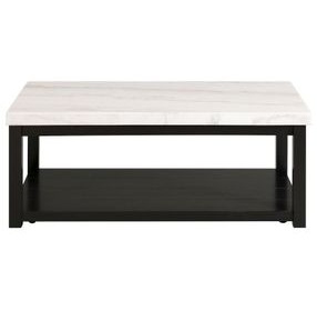 Evie White and Black Rectangular Marble Top Coffee Table with Casters