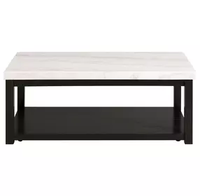 Evie White and Black Rectangular Marble Top Coffee Table with Casters