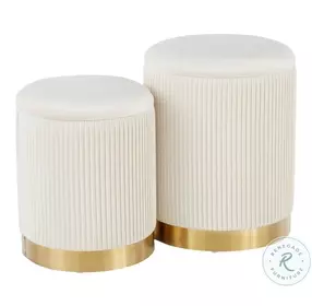 Marla Cream Velvet Nesting Pleated Ottoman Set