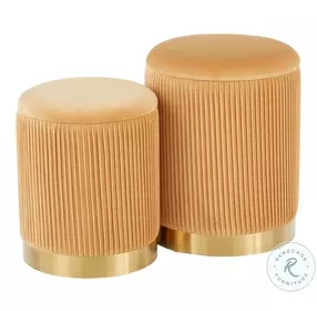 Marla Orange Velvet Nesting Pleated Ottoman Set