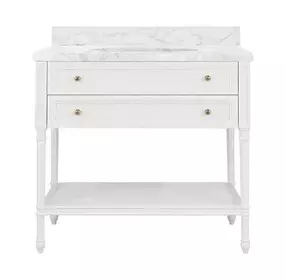 Martha Matte White Lacquer Carrera Marble Top Bath Vanity