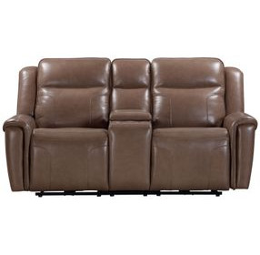 Atlantis Smooth Latte Leather Zero Gravity Power Reclining Console Loveseat