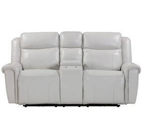 Atlantis Whisper Ivory Zero Gravity Power Reclining Console Loveseat With Power Headrest