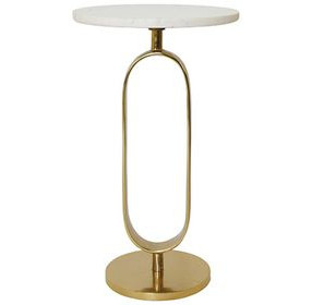 Maura Gold and White Round Marble Top Side Table