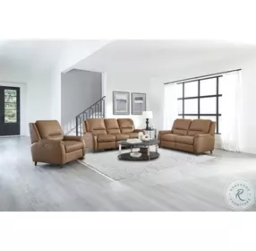 Austin Caramel Cream Leather Power Reclining Living Room Set