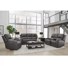 Alpine Autumn Fog Leather Zero Gravity Power Reclining with USB Charging Living Room Set