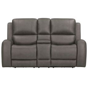 Alpine Autumn Fog Leather 77" Zero Gravity Power Reclining Loveseat with USB Charging