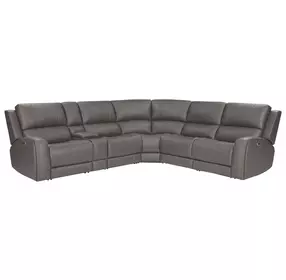 Belmont Autumn Fog Leather 6 Piece Zero Gravity Modular Power Reclining Sectional with USB Charging