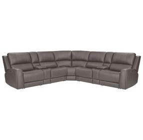 Belmont Autumn Fog Leather 7 Piece Zero Gravity Modular Power Reclining Sectional with USB Charging
