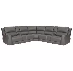Belmont Autumn Fog Leather 7 Piece Zero Gravity Modular Power Reclining Sectional with USB Charging