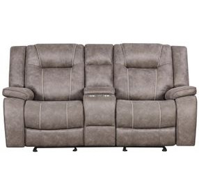 Blake Desert Taupe Performance Fabric Reclining Console Loveseat