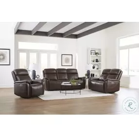 Cascade Auburn Leather Power Reclining Living Room Set