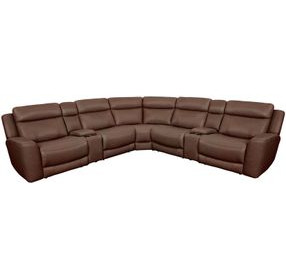 Calgary Autumn Umber Leather 7 Piece Modular Power Reclining Sectional