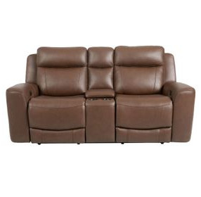 Calgary Autumn Umber Leather Power Reclining Console Loveseat