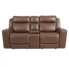 Calgary Autumn Umber Leather 81" Power Reclining Console Loveseat