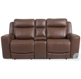 Carrith Autumn Umber Leather Power Reclining Console Loveseat