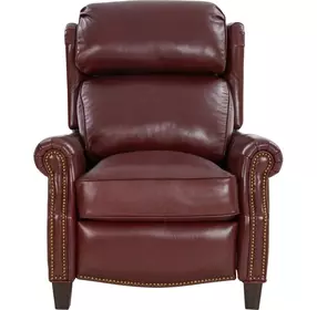 Meade Marisol Cabernet Leather Push Thru The Arms Lounge Recliner with Nailhead Trim