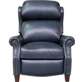 Meade Shoreham Blue Leather Push Thru The Arms Lounge Recliner with Nailhead Trim
