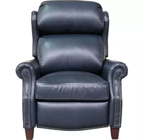 Meade Shoreham Blue Leather Push Thru The Arms Lounge Recliner with Nailhead Trim