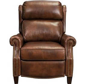 Meade Worthington Cognac Leather Push Thru The Arms Lounge Recliner with Nailhead Trim