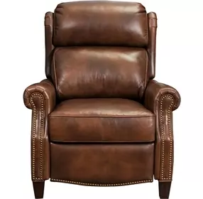 Meade Worthington Cognac Leather Push Thru The Arms Lounge Recliner with Nailhead Trim