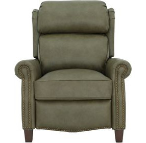 Meade Oasis Olive Leather Push Thru The Arms Lounge Recliner with Nailhead Trim