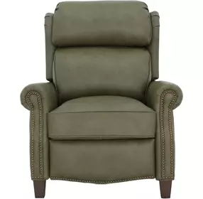 Meade Oasis Olive Leather Push Thru The Arms Lounge Recliner with Nailhead Trim