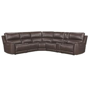 Easton Steamboat Brown Leather 6 Piece Zero Gravity Power Reclining Sectional with USB Charging