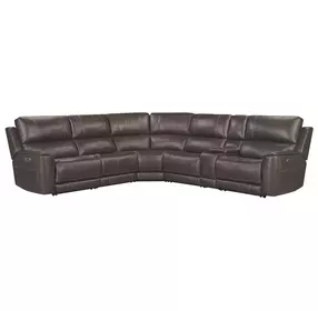 Easton Steamboat Brown Leather 6 Piece Zero Gravity Power Reclining Sectional with USB Charging