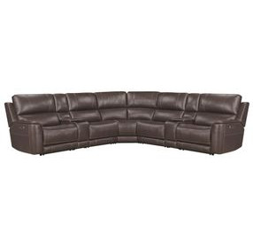 Easton Steamboat Brown Leather 7 Piece Zero Gravity Power Reclining Sectional with USB Charging