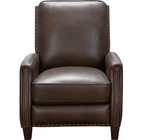Melrose Ashford Walnut Leather Push Thru The Arms Recliner with Nailhead Trim