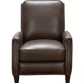 Melrose Ashford Walnut Leather Push Thru The Arms Recliner with Nailhead Trim